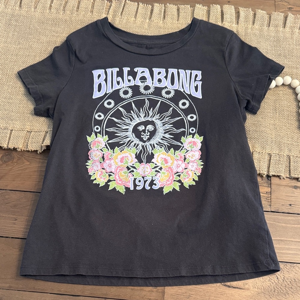 Billabong Black and Pink Floral Graphic Tee